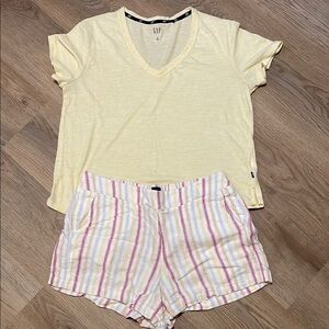 GAP Light Yellow Tee and Striped Linen Shorts